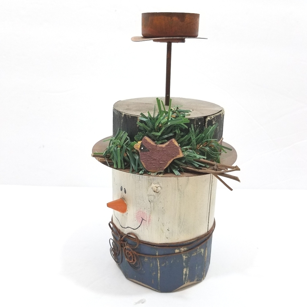 Wooden Snowman Votive Candle Holder New - Picture 2 of 8